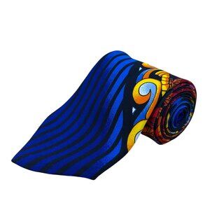 Rush Limbaugh Blue & Multi-Color Silk Tie Abstract Leaf Striped Pattern One Size
